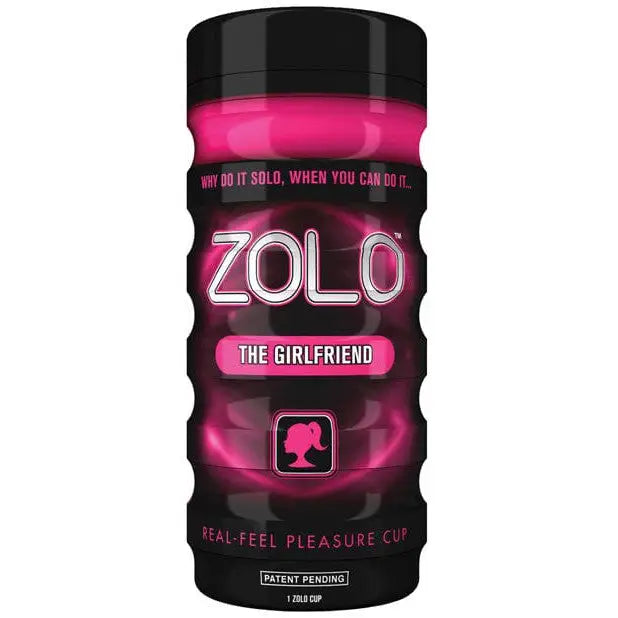 Pink and black cylindrical Zolo The Girlfriend Cup, a premium pleasure device for women