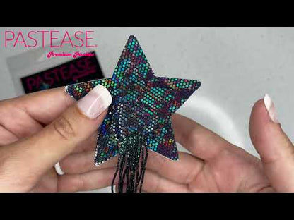 Pastease Tassel Pasties: Black Sparkle Star with Long Fringe Nipple Pasties